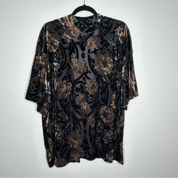 Madeline Sparklestein Floral Burnout Velvet Cardigan Kimono Small Witchy Fall - Picture 2 of 13